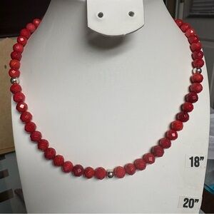 Artisan Handmade Indonesian Faceted Red Bamboo Coral Bead 925 18" Necklace